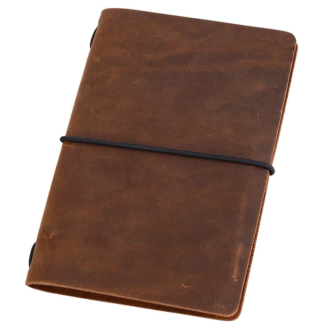 newestor Pocket Travelers Notebook, Refillable Leather Travel Journal for Men & Women, Notebook Cover for Field Notes, Moleskine Small 3.5 x 5.5 Inches, Brown