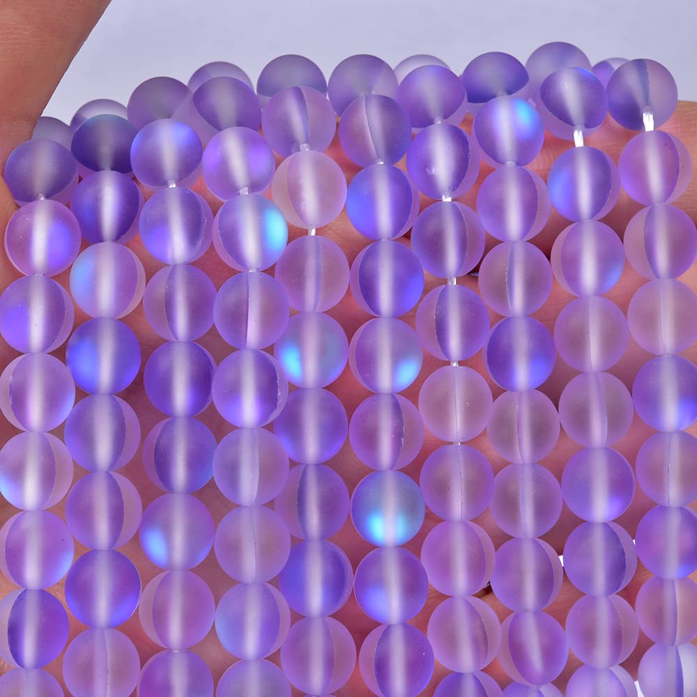 Asingeloo 48PCS 8mm Natural Violet Purple Mystic Aura Quartz Gemstone Frosted Matte Titanium Round Loose Spacer Beads 15 inch Full Strand Crystal Healing Power Quartz