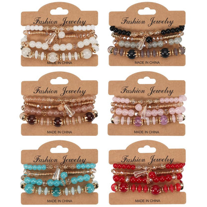 LOTSOF Bohemian Green Jade Stackable Bracelet Set - 4-Layer Stretch Beaded Bracelets with Gold Accents, Boho Jewelry for Women, Fashion Statement Accessory (Gift Ready) (White)