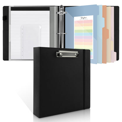 SKYDUE 3 Ring Binder with Clipboard, 2 Inch PU Heavy Duty Binder with Notepad & 5 Dividers with 5 Pockets, Labels, Clipboard Folder Great for School Office(Fit Letter Sized Paper)