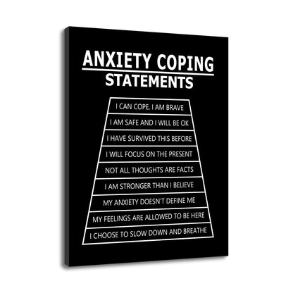 Inspirational Canvas Wall Art Anxiety Coping Statements Quote Office Decor Painting Pictures Motivational Poster Prints Artwork for Modern Home Living Room Stretched and Framed [18''Wx 24''H]