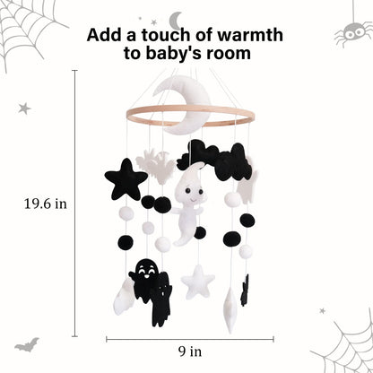 Ghost Baby Mobile, Halloween Mobile for Crib, Goth Crib Mobile for Boys and Girls, Gothic Nursery Mobile for Bassinet, Pack and Play, Ghost, Bat, Moon