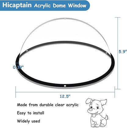 HiCaptain Dog Fence Window with Cleaning Cloth, 12.5" Acrylic Dome Window Clear Window Bubble Great for Fences, Pets House, Cat Tree, Relieves Stress, Reduced Barking, Easy Installation (1 Pack)