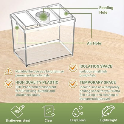 MoonOrange Mini Betta Fish Tank Kit with LED Light Base, Small Fish Bowl for Temporary Space, 0.2 Gallon Stackable Cube Tank with Betta Leaf for Small Fish, Insect, Shrimp, Crab, Spider (Kit-1)