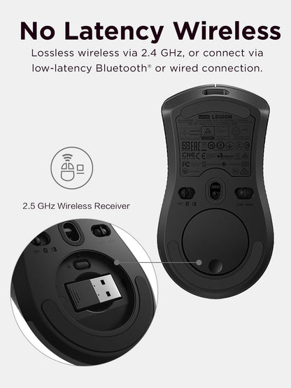 Lenovo Legion M410 Wireless RGB Gaming Mouse – 6 Button Palm Grip Mouse with 16,000 DPI, 53 Hour Rechargeable Battery, 2-Zone RGB Lighting, NVIDIA Reflex Compatible