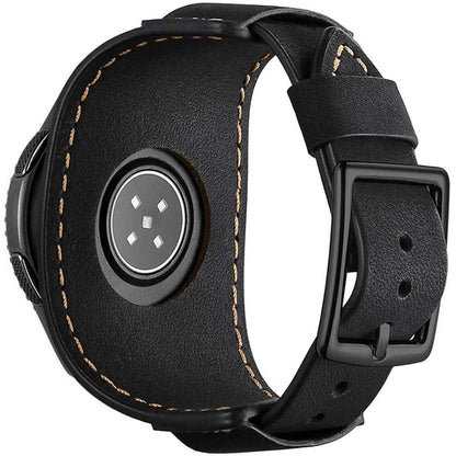 Sjiangqiao Compatible with Samsung Galaxy Watch 46mm/Gear S3 Frontier/Classic Bands, 22mm Vintage Genuine Leather Replacement Strap Cuff Bracelet Wristband Accessories Wrist Belt for Men Women(Black)