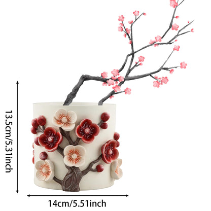 Gueiddi Flower Pot, 5 Inch Cute Plant Pots with Plum Blossom Design, Resin Decorative Flower Pots with Drainage for Indoor Plants, Succulents, Home and Garden Decor
