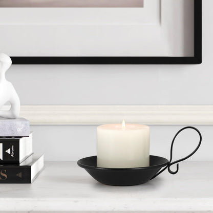 Matte Black Iron Candle Holder with Handle, 2pcs Iron Pillar Candle Holders with Safety Spike for Pillar/Ball Candles, Table Centerpiece Decoration