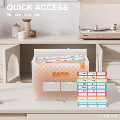 ThinkTex Accordion File Organizer, 12 - Pocket Expanding File Folders for Paper Receipts, Bills&Taxes Organizer, Letter/A4 Size Document Holder for School, Office, Home with Colorful tabs-Orange