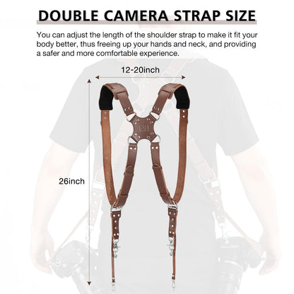 Kasla Camera Strap, Camera Straps for Photographers, Leather Dual Camera Strap for Two DSLR/SLR Cameras (Brown, Upgrade)