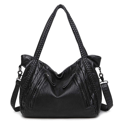Mn&Sue Vegan Leather Hobo Bag for Women, Slouchy Shoulder Handbag with Braided Handle, Work Tote Travel Daily Purse (Medium)