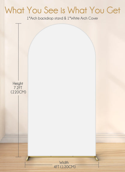 Minetom 7.2FT Metal Backdrop Stand with Wedding Arch Cover Spandex for Birthday Party Baby Shower Graduation Ceremony Decoration, White