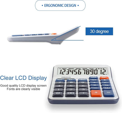 Desktop Calculator Large LCD Display 12 Digit Number Handheld Portable Pocket Basic Calculator with Big Soft Sensitive Button, Battery and Solar Powered, for Office Home School Use(OS-6M)