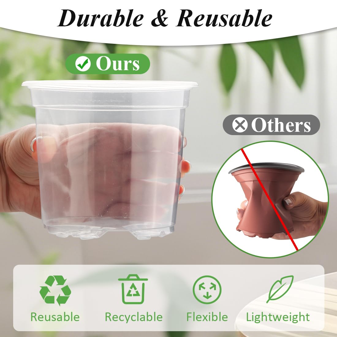 RooTrimmer Transparent Nursery Pots 4Inch with Humidity Domes for Seeds Starting, Clear Plastic Plant Pots with Drainage Holes (4Inch, 30Pcs,Clear Pots with Lids)