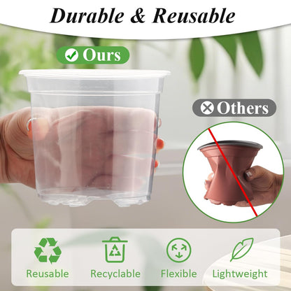 RooTrimmer Transparent Nursery Pots 4Inch with Humidity Domes for Seeds Starting, Clear Plastic Plant Pots with Drainage Holes (4Inch, 30Pcs,Clear Pots with Lids)