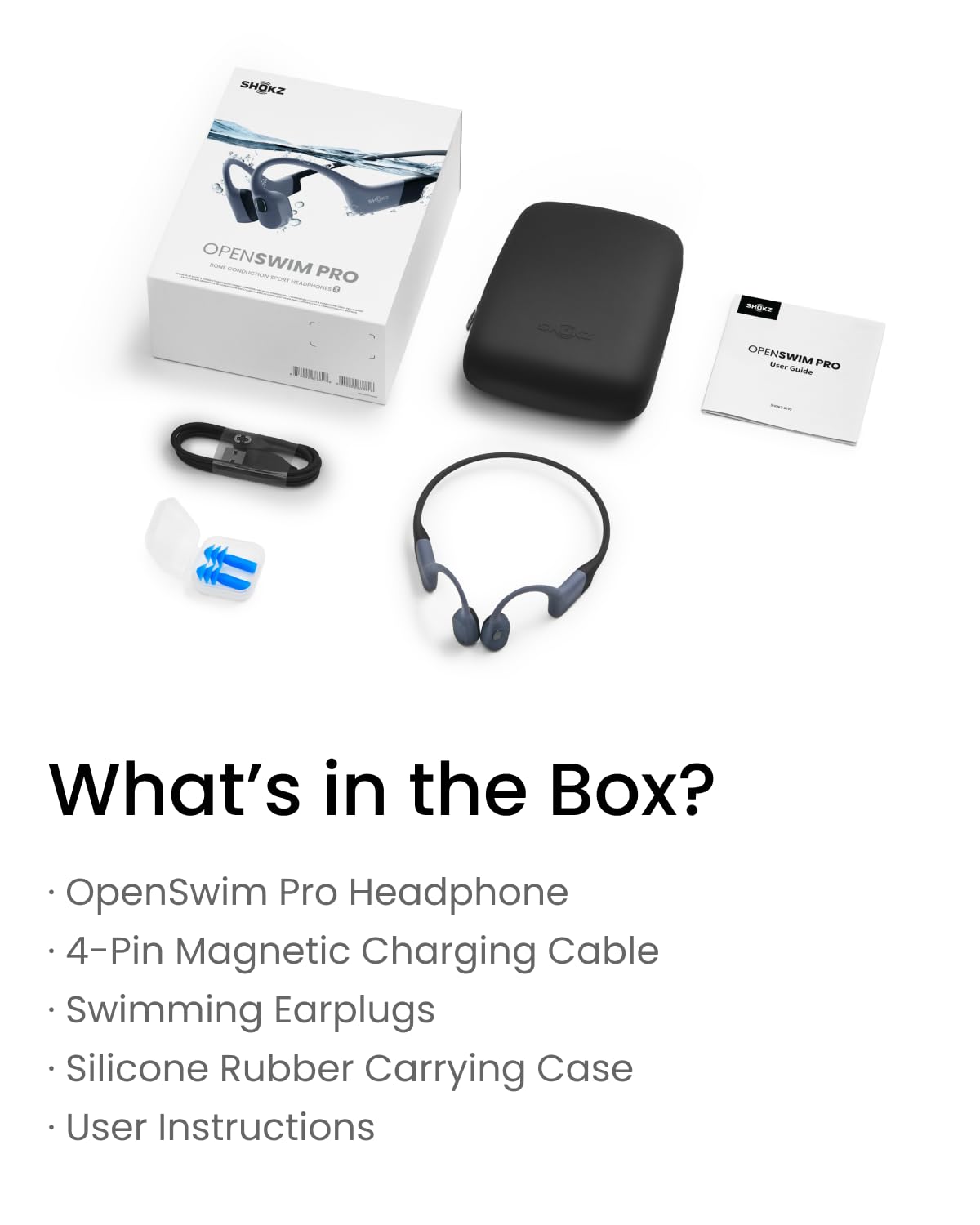 SHOKZ OpenSwim Pro - Open-Ear Bluetooth & MP3 Bone Conduction Sport Headphones, Swimming Headphones, IP68 Waterproof, Grey