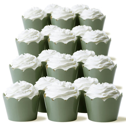 Sage Green Cupcake Wrappers, 36 Count - Dusty Sage Wedding Cupcake Wrappers for Bridal Showers, Baby Showers, and Green Wedding Decorations