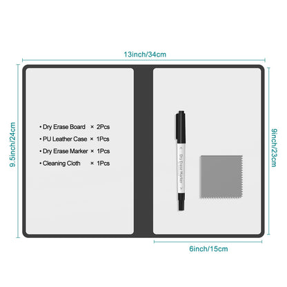 Portable Dry Erase Board,Reusable Whiteboard Notebook, Double-Sided White Board PU Cover 9.5"x6.6" with Marker,Wipe Cloth (Orange)