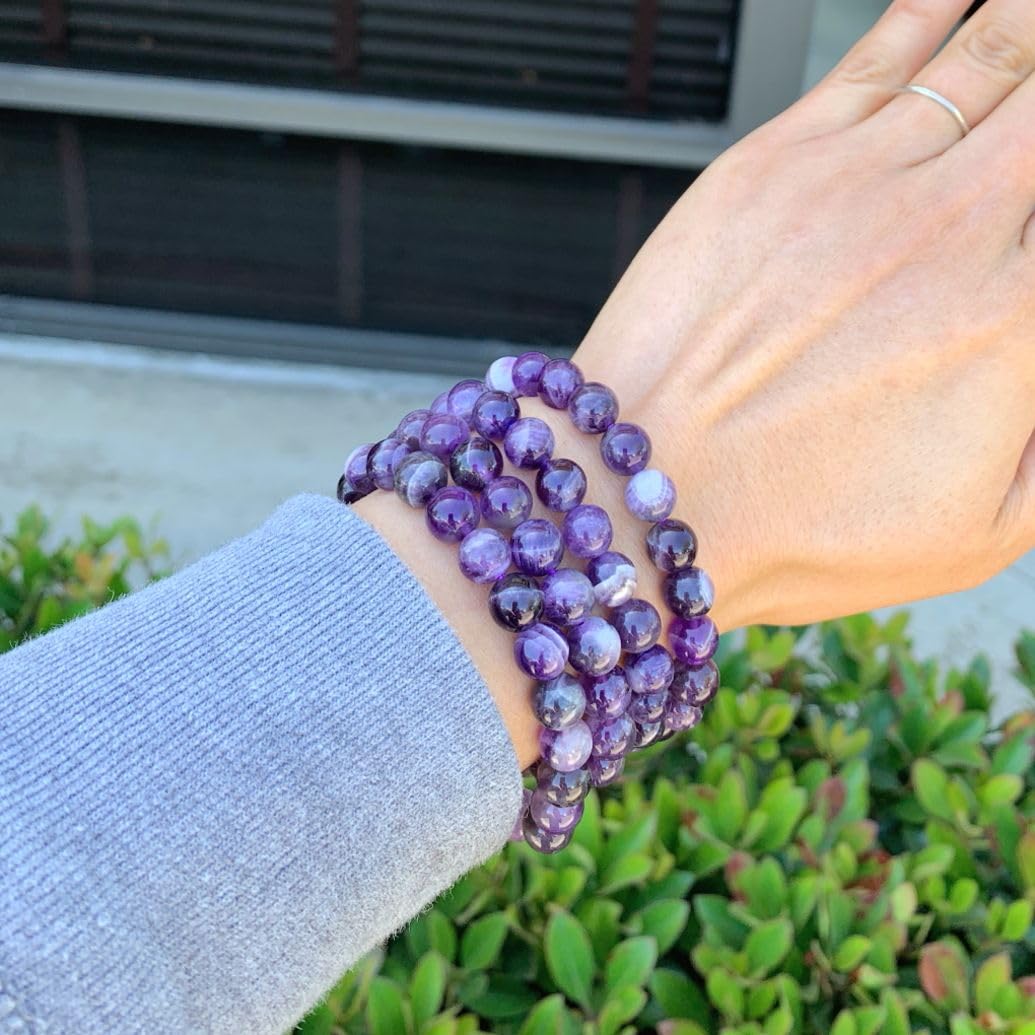 Adabele Real Natural Purple Amethyst Bracelet 7.5 inch Stretch Gemstone Beaded Bracelet Chakra Healing Crystal Stone Jewelry Women Mom Gift (Unisex) GB8-B16