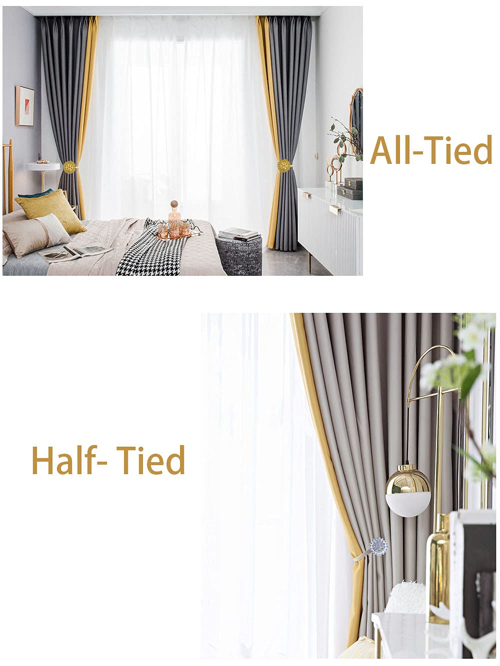 Magnetic Tiebacks for Curtains, 2 Pack Sparkling Crystal Flower Curtain Tiebacks Curtain Buckle Clips with High-Elastic Spring Wire for Home Office Decoration (White)