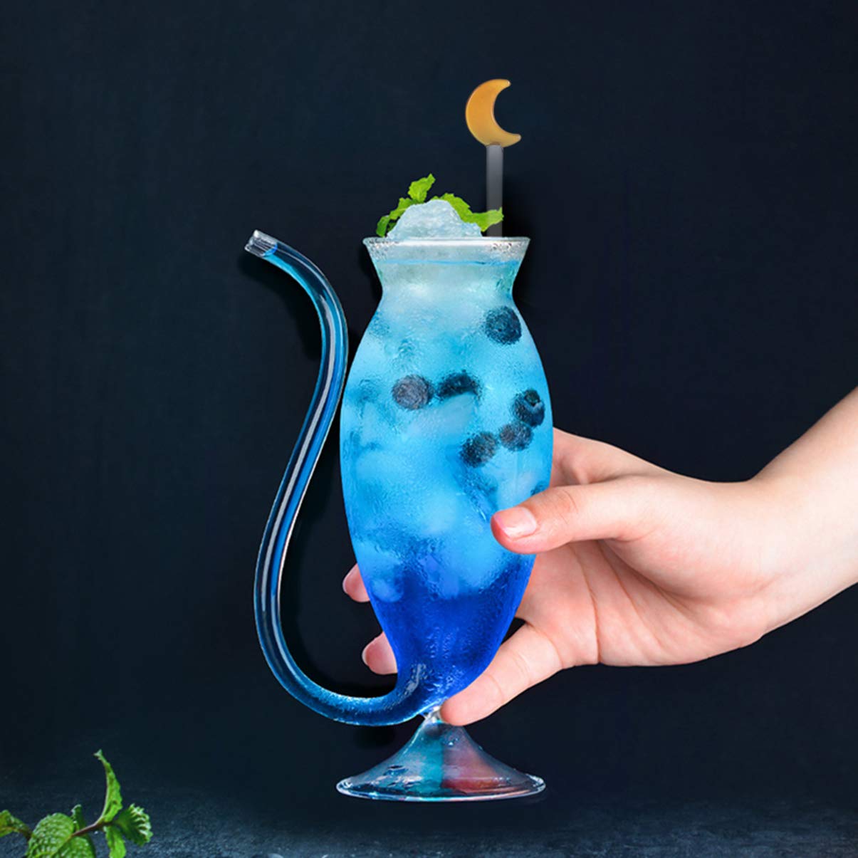5PCS Glass Swizzle Sticks for Cocktails Drinks, Moon Swizzle Sticks for Drinks Coffee Cocktail for Restaurant Home Bar