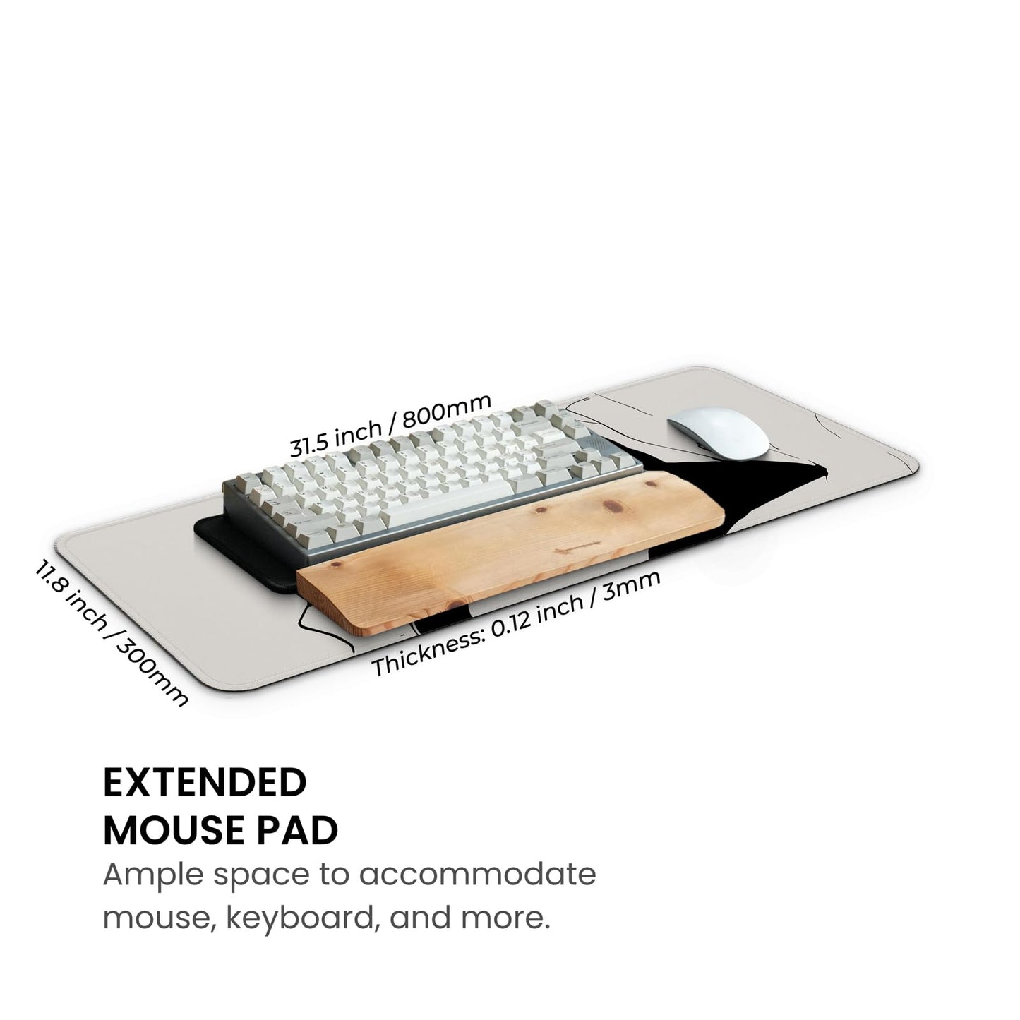 MAY FLOWER Large Gaming Mouse Pad, Full Keyboard Mat, Long Laptop Mousepad, Computer Mouse Mat for Home and Office, Anti-Slip Rubber Base, 31.5 x 11.8 Inches (Black Cat)