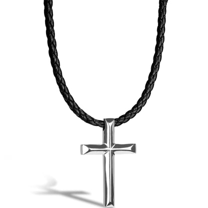 SERASAR Men's Leather Necklace Necklet with Pendant - 50cm Silver Cord Chain Jewelry Box Genuine Gift Locket Choker