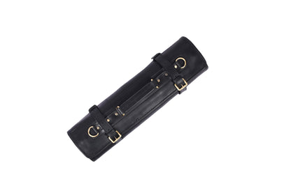 Leather Knife Roll Storage Bag, Elastic and Expandable 10 Pockets, Adjustable/Detachable Shoulder Strap, Travel-Friendly Chef Knife Case (Pitch Black, Leather)