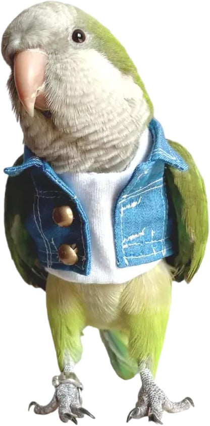 Bird Costume Bird Diaper Flight Suit Bird Jeans Fake Two Pieces Bird Clothes Cosplay Photo Prop for Parrots Lovebird Parakeet Cockatiel Small Animals Apparel (with Diaper,Crested Myna)