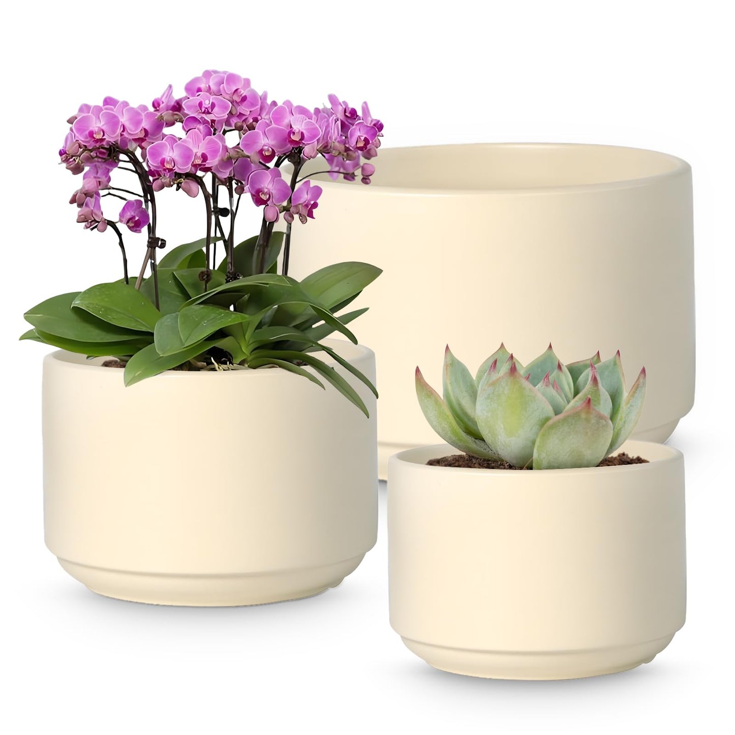 OXART Ceramic Pots for Plants, 10+8.4+7 inch Plant Pots Set of 3, Planters for Indoor Plants with Drainage, Modern Home Garden Flower Pots for Succulent, Pothos, Snake Plant and Money Tree, Yellow