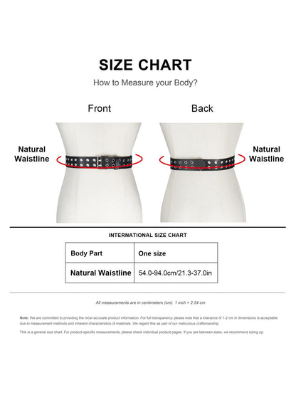 WARANDOD Punk Belt Black Leather Fashion Rock Versatile Casual Buckle Rivet Cowboy Style Faux Leather Emo Belt Woman Harness for jeans, dress(Fit Waist 21.3-37in)