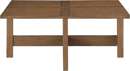 Lexicon 44" Square Coffee Table with 4 Upholstered Stools, Maple Veneer Wood Cocktail Table, Gray Upholstered Stools with Casters, Modern Living Room/Apartment Centerpiece, Full Assembled, Brown