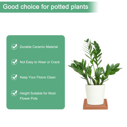 M METERXITY 2-Pack Ceramic Plant Saucer, 5 Inch Plant Water Catcher Tray, Plant Pot Saucers for Indoor/Outdoor Plants/Flower Drainage Drip Water Tray [Square Dark Orange]