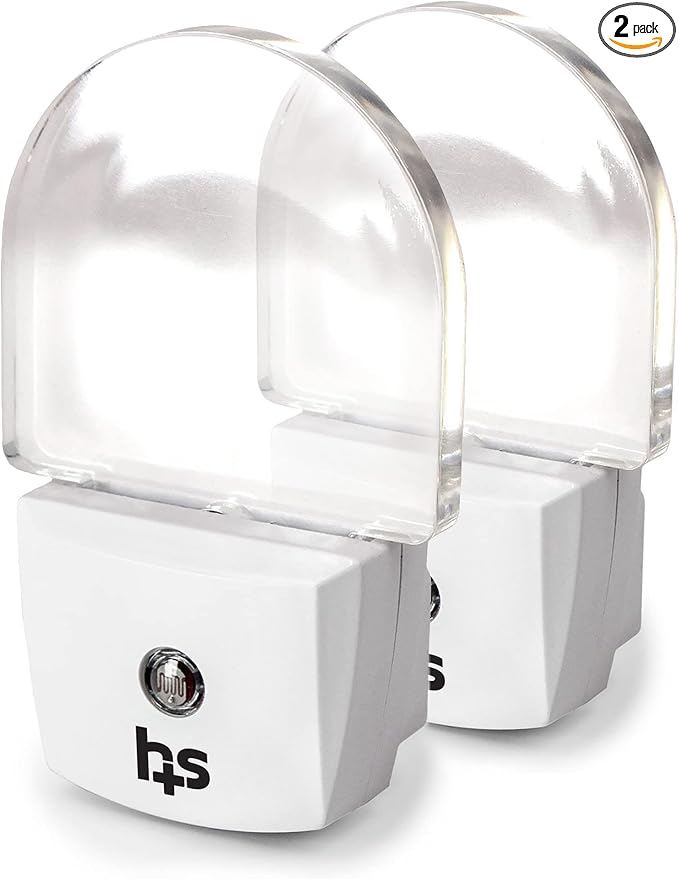 HealthSmart LED Compact Nightlight, Pack of 2, Warm Soft Light Technology, Automatic On/Off Sensor, Slim & Sleek Modern Design, White