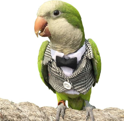 Bird Clothes Birds Flight Suit,Tuxedo Business Suit for Parrots African Greys Parakeet Cockatiel Sun Conure Christmas Party Birthday Cosplay Photo Prop Small Animals Apparel (L,Grid Suit)