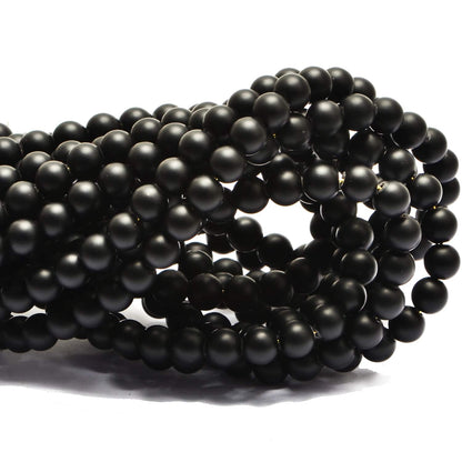 80Pcs Natural Crystal Beads Stone Gemstone Round Loose Energy Healing Beads with Free Crystal Stretch Cord for Jewelry Making (Matte Onyx, 10mm)