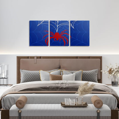 Spider Web Canvas Wall Artwork Decor,Red Spider Arachnid Insect Animal Wall Painting,Boys Girls Men Room Decor,Halloween Gothic Trippy Poster Pictures,Blue Noble 3 Pieces Framed Canvas Wall Art