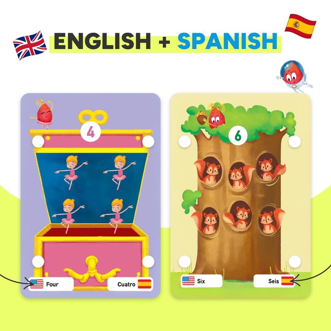 KIDROX Count to 20 Flashcards – Open & Discover Hidden Surprises! Learn Numbers 1–20 in English & Spanish with Marji | 20 Fold-Out Cards | Fun Counting Game for Kids 3+