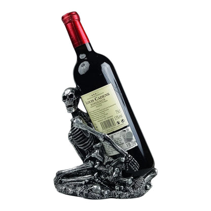 PDNPDN Gothic Skull Decorated Wine Bottle Rack, Halloween countertop Small Wine Rack, Room Emotional Decoration (Silvery)