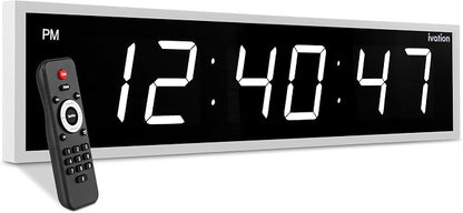 Ivation Oversized 36" Large Digital LED Clock | Big Digital Clock w/Multi-Function Display – Stopwatch, Timer, Alarms, Temp & Date | 6 Brightness Levels, Time Memory & Remote (White)