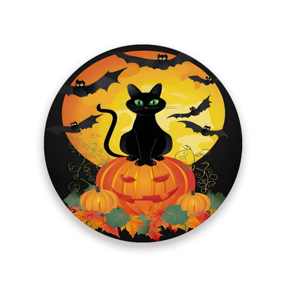 Halloween Drink Coaster, Black Cat Round Drinks Coaster Set, Great Gifts Warming Presents Decor for Halloween Christimas Thanksgiving