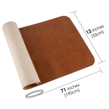 Linkidea Vegan Leather Table Runner, 71 x 13 Inches Heat Insulation, Waterproof, Faux Leather Table Mat, Great for Daily Use, Holidays and Catering Events, Easy to Clean (Brown), LI4504