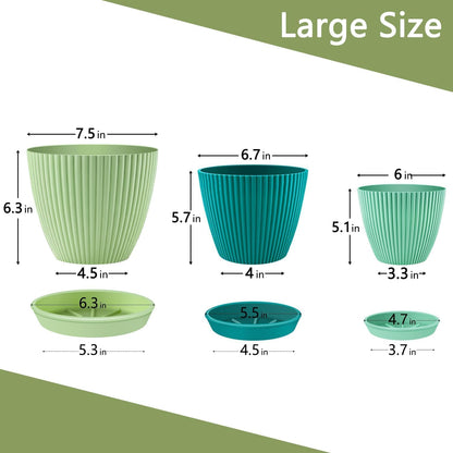 SupKing Large Plant Pots 7.5/6.7/6 Inch Set of 3, Plastic Flower Pots Planters with Drip Trays and Multi Mesh Drainage Holes Multicolor Nursery Planting Pot for Indoor Outdoor Garden Plants