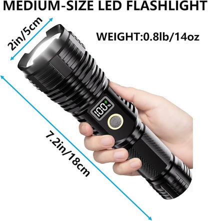 Flashlights High Lumens Rechargeable, 100,000LM LED Super Bright Flash Light, Zoomable Linternas with LCD Digital Display, 5 Mode, Waterproof, Powerful Tactical Flashlight for Emergencies Camping Gift