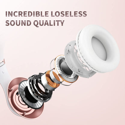Uliptz Wireless Bluetooth Headphones, 65H Playtime, 6EQ Sound Modes, HiFi Stereo Over Ear Headphones with Microphone, Foldable Bluetooth 6.0 Headphone for Travel/Office/Cellphone/PC (Rose Gold)