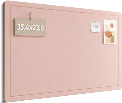 Fluxynara Bulletin Board,35.4" x 23.6" Cork Board Alternative with 12 Safe Removable Adhesive Tabs, Foldable Felt Pin Board for Home Office, Classroom, Bedroom,Entryway for Walls—Pink