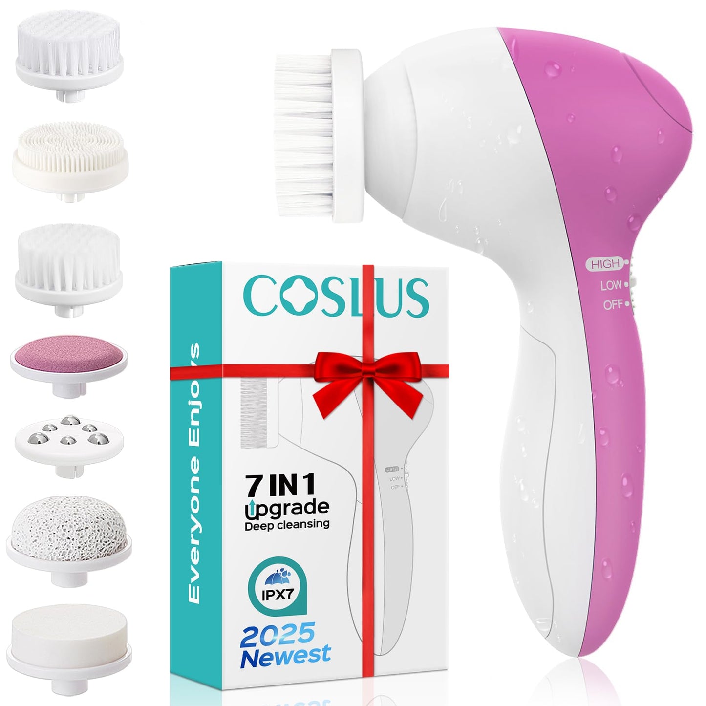 COSLUS Facial Cleansing Brush Silicone Face Scrubber: 2 in1 FBS-D Electric Exfoliating Massage Device Waterproof Deep Cleaning Exfoliation Rotating Spa Machine - Electronic Skin Care Wash Clean System