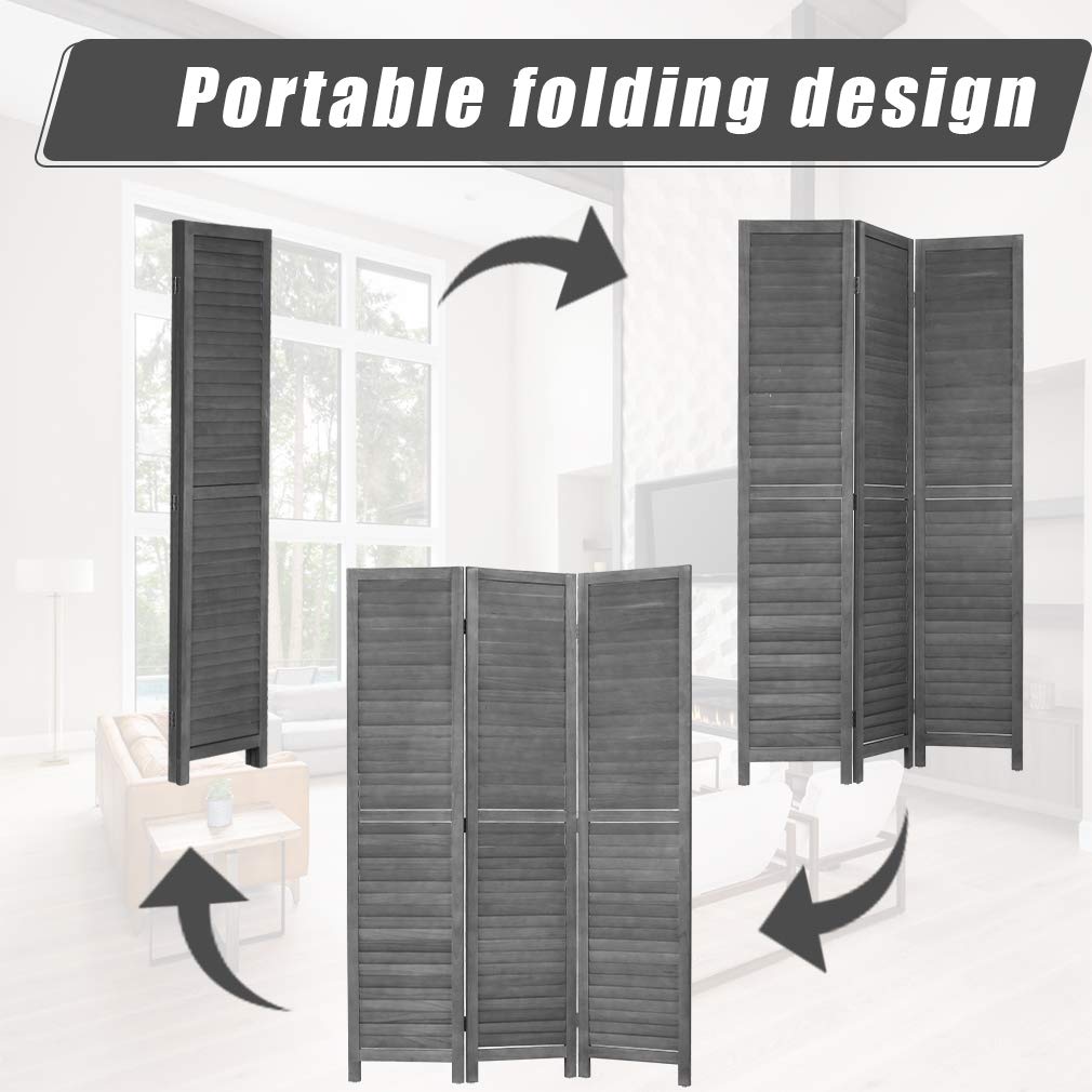 3 Panel Wood Room Divider 5.7 Ft Tall Privacy Wall Divider 67.7" x 16.9" Each Panel Folding Wood Screen for Home Office Bedroom Restaurant （Gray）