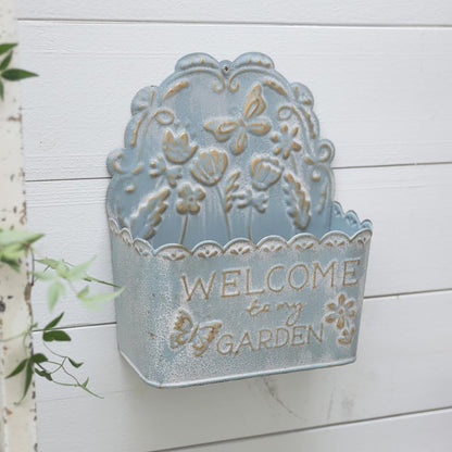 Chadechimo Decorative Hanging Wall Basket Shabby Chic Wall Planter for Indoor Planters Decor Blue Wall Planter Holder Metal Hanging Planter Wall Mounted Planter for Farmhouse Garden Wall Decor