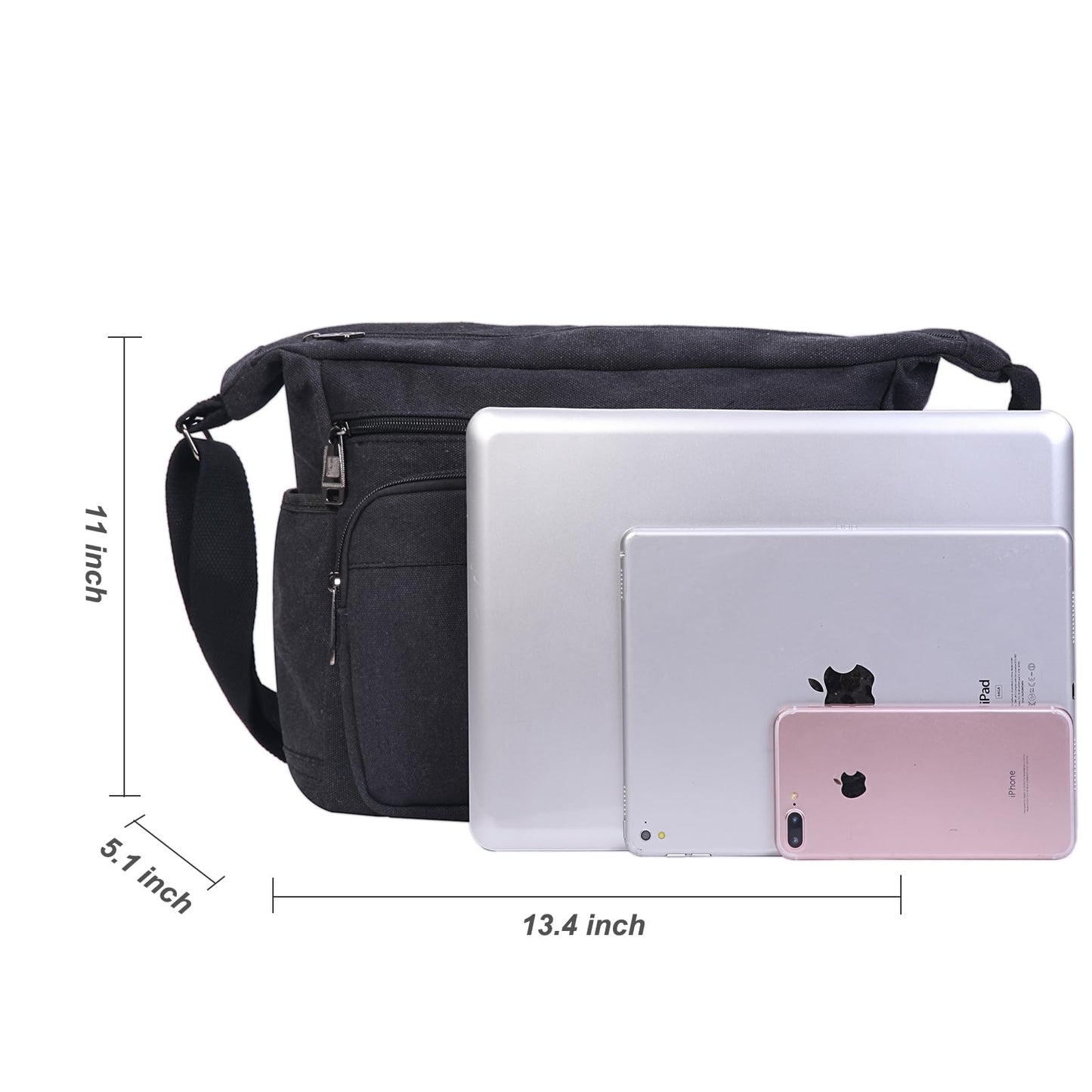 BOMKEE Canvas Messenger Bag, Satchel Bag Vintage Canvas Shoulder Bags Crossbody Laptop Side Bag for Work and Travel